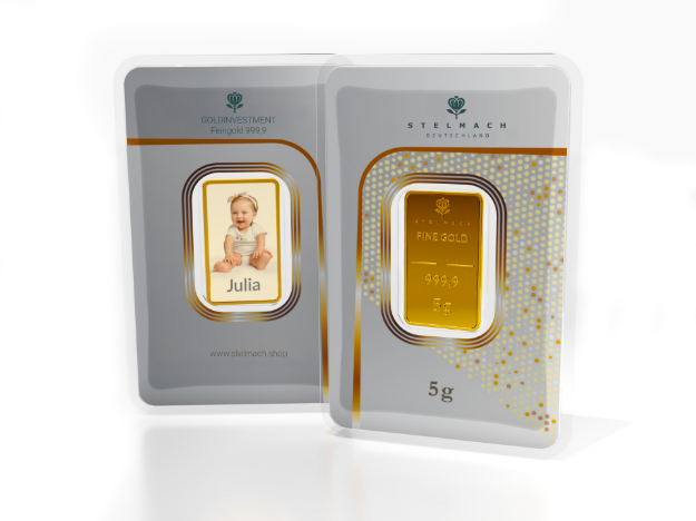 Bild von Goldbarren 5g mit Foto –  999,9 Gold